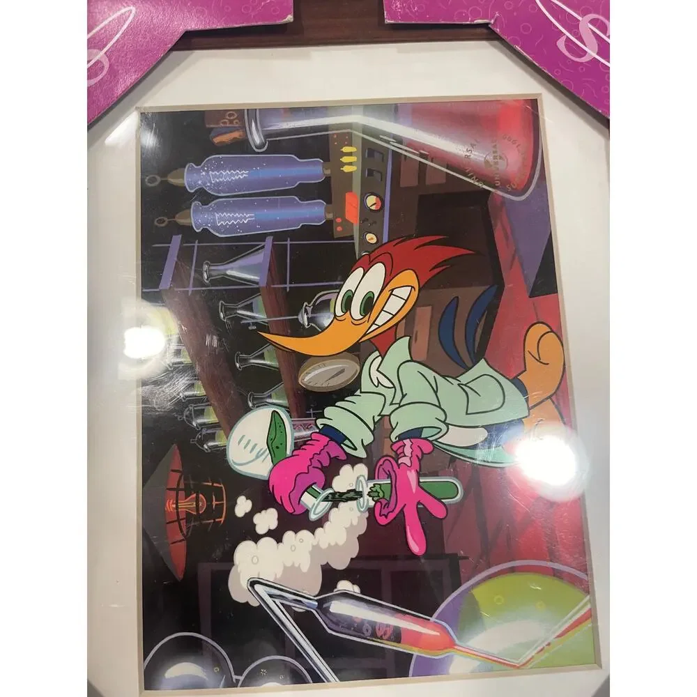Woody Woodpecker wood framed animation art print lab scene cartoon wall decor